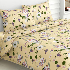 King Size Pure Cotton Floral Sheet With 2 Pillow Covers | 108 X 108 Inches, Yellow & Green | Perfect For Gifting On Weddings, Housewarmings, Or Anniversaries