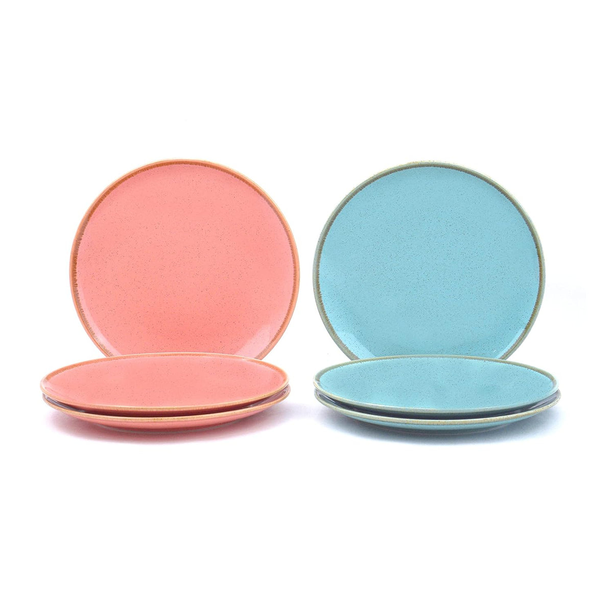 Quarter Plates Set Of 6, Pink & Blue Sprinkle Series | Ceramic Snack Plates - Snacks Plates Set | 3 Pink Plates + 3 Blue Plates - Small Plates With Glossy Finish | Microwave Safe & Chip Resistant