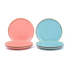 Quarter Plates Set Of 6, Pink & Blue Sprinkle Series | Ceramic Snack Plates - Snacks Plates Set | 3 Pink Plates + 3 Blue Plates - Small Plates With Glossy Finish | Microwave Safe & Chip Resistant