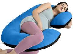 C Shaped Pregnancy Pillow For Maternity & Baby Nursing, Black & Sky Blue | Full Body Support, Abdomen, Hip, Spine, Neck & Head Support Cushion | Premium Velvet Outer Cover With Zip, Comfy
