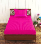 1 Bedsheet Single Satin Stripe Elastic Fitted With 1 Pillow Cover (36 X 78 Inches) Dark Pink | Lightweight, Soft & Breathable - Perfect For Gifting On Weddings Bedsheet