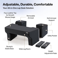 Lap Desk Pillow, Height Adjustable, Soft & Comfortable Armrest, Easy To Store, Black | For Working On Laptop, Reading & Gaming | Work From Home Pillow | Perfect For Using On Bed, Sofa & Floor
