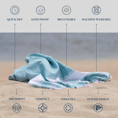 Lane Linen Turkish Beach Towels Extra Large 699 Gsm | Pre-Washed For Soft Feel Oversized Sand Free Quick-Dry Pool Towel - Aqua (Pack Of 2)