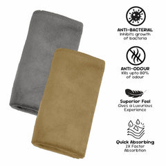 Housse Microfiber Hand Towel 400 Gsm | Premium Quality Towels Ultra Absorbent & Anti-Bacterial For Gym (Avocado Green & Atmosphere) - Pack Of 2
