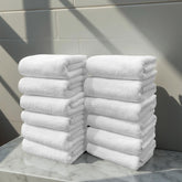 Labham 100% Cotton Hand Towel 2400 Gsm | Ultra-Soft Super Absorbent & Quick Dry Hand Towel (White) - Pack Of 12