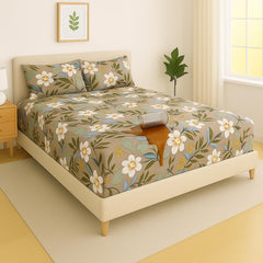 Double Bedsheet For King Size With 2 Pillow Covers - 78x72+10 Inches, Green | Leakproof, Dustproof & Skin-Friendly - All Round Elastic Fitted Bedsheet