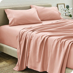 Super King Size Flat Bedsheet With 2 Pillow Covers - 110 X 112 Inches, Peach | Good For Home, Hotel, Villa, Resort & Guest House