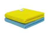 Softspun Microfiber Waffle Weave Cloths Towel 200 Gsm | Multipurpose Highly Absorbent Lintstreak Free Wash Cloth (2 Piece) -Yellow & Sky Blue