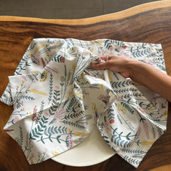 Oak & Lily 100% Cotton Kitchen Napkins Dish Towels 350 Gsm | Premium European Quality Washable, Large Size Kitchen Cloth For Roti, Cleaning, Drying | Green Floral (Set Of 3)