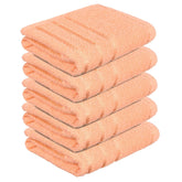 Heart Home Face Towel 1000 Gsm | Facewash For Travel Workout Hand Towel | Lining Design Pack Of 5 (Peach)