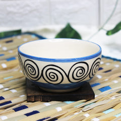 Blue Swirl Hand Painted Ceramic Dining Bowl Katoris - 6 Pieces, 180ml Each | Ceramic Bowls - Serving Bowls For Dinner, Snacks & Dessert - Microwave Safe