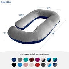 Full Body Pillow, G Shape Pregnancy Pillow, For Pregnant Women, Grey & Navy Blue | Single Pillow For Multipurpose Use During Maternity | Premium Velvet Cover With Zip, Adjustable Pillow