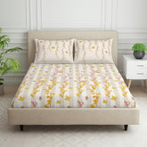 Double Bedsheet With 2 Pillow Covers (Size 88 X 100 Inch) Cream & White | Breathable Pure Cotton Queen Size Bedsheet | Floral Design Bedsheet