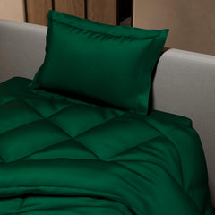 Single Bedsheet + Comforter With 1 Pillow Covers - 60 X 90 Inches, Emerald Green | Ideal For Gift Special Occasions | Perfect Romantic Bedsheet For Couples