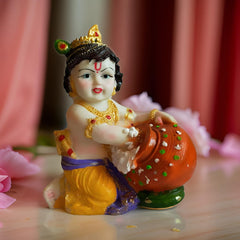 Makhan Chor, Laddu Gopal Ji, Bal Gopal Statue, Resin, Multicolor, All Festivals, Special Occasions Like Janmashtami, Lord Krishna Idol, Handmade Baby Krishna Statue