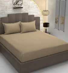 Plain Cotton King Size Elastic Fitted Bedsheet With 2 Pillow Covers - 72 X 78 X 8 Inches, Beige | Ideal For Home Bedrooms, Hotel Rooms, Guest Bedsheet