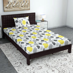 100% Cotton Single Bedsheet With 1 Matching Pillow Covers - 57 X 87 Inches, Grey & White | All Weather Comfort & Bedroom - Softness & Natural Breathability