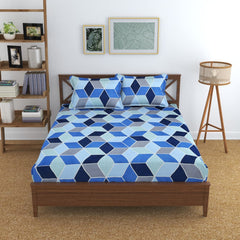 Double Bedsheet Queen Size Elastic Fitted With 2 Pillow Cover - 60 X 78 + 8 Inches, Blue | Resistance & Wrinkle Recovery