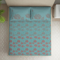 Double Bedsheet With 2 Pillow Covers (Size 88 X 100 Inch) Light Blue | Breathable Pure Cotton Queen Size Bedsheet | Floral Design Bedsheet