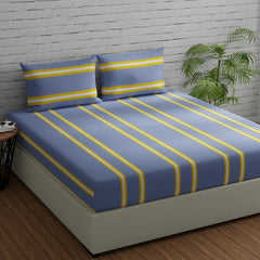 Bedsheets For King Size Bed With 2 Pillow Covers - 108 X 108 Inches, Striped Grey & Yellow | Perfect For Home Decor & Gifts | 144 Thread Count