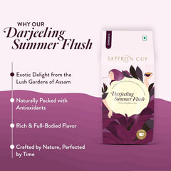 Saffron Cup Darjeeling Summer Flush Energetic Black Tea - 40gm, 1.4 Ounce, 20 Pyramid Tea Bags | 100% Natural, Rich In Antioxidants - Perfect For Connoisseurs & Heart Health | Low Caffeine