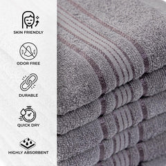 Akiko Home 100% Cotton Essential Series Hand Towels 1200 Gsm | Soft, Absorbent & Durable, Cotton Hand Towel For Bathroom Use, Gentle On Skin- Pack Of 6 (Grey)