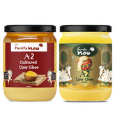 100% Pure A2 Cultured Cow & A2 Cow Ghee By AMP Purely Moo | Naturally Curd-Churned Bilona Method Healthy & Nutrients Protein Fiber Danedar Ghee | 1 Litre (500ml * 2) 33.8 Ounce Jar Pack