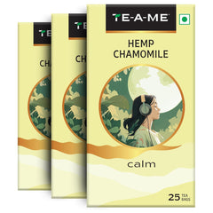 TE-A-ME Hemp Chamomile Calm Tea - Pack Of 3 X 25 Infusion Tea Bags | Chamomile Tea For Good Sleep - Caffeine Free, Biodegradable