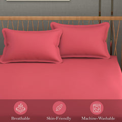 Queen Size Solid Plain Bedsheet Set Includes 2 Pillow Covers - 90 X 95 Inches, Dark Peach | Exceptional Softness & Breathability | Premium Microfiber Material