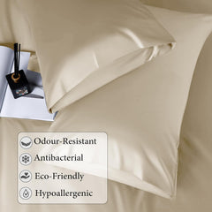 Elastic Fitted Bedsheet Queen Size With 2 Pillow Cover - 60 X 78 X 10 Inches, Beige | Lightweight & Breathable, Perfect For All Seasons
