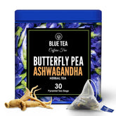 Blue Tea Butterfly Pea Flower Ashwagandha Herbal Tea - 30 Pyramid Tea Bags | Promotes Relaxation & Manage Stress - Caffeine Free, Non-GMO