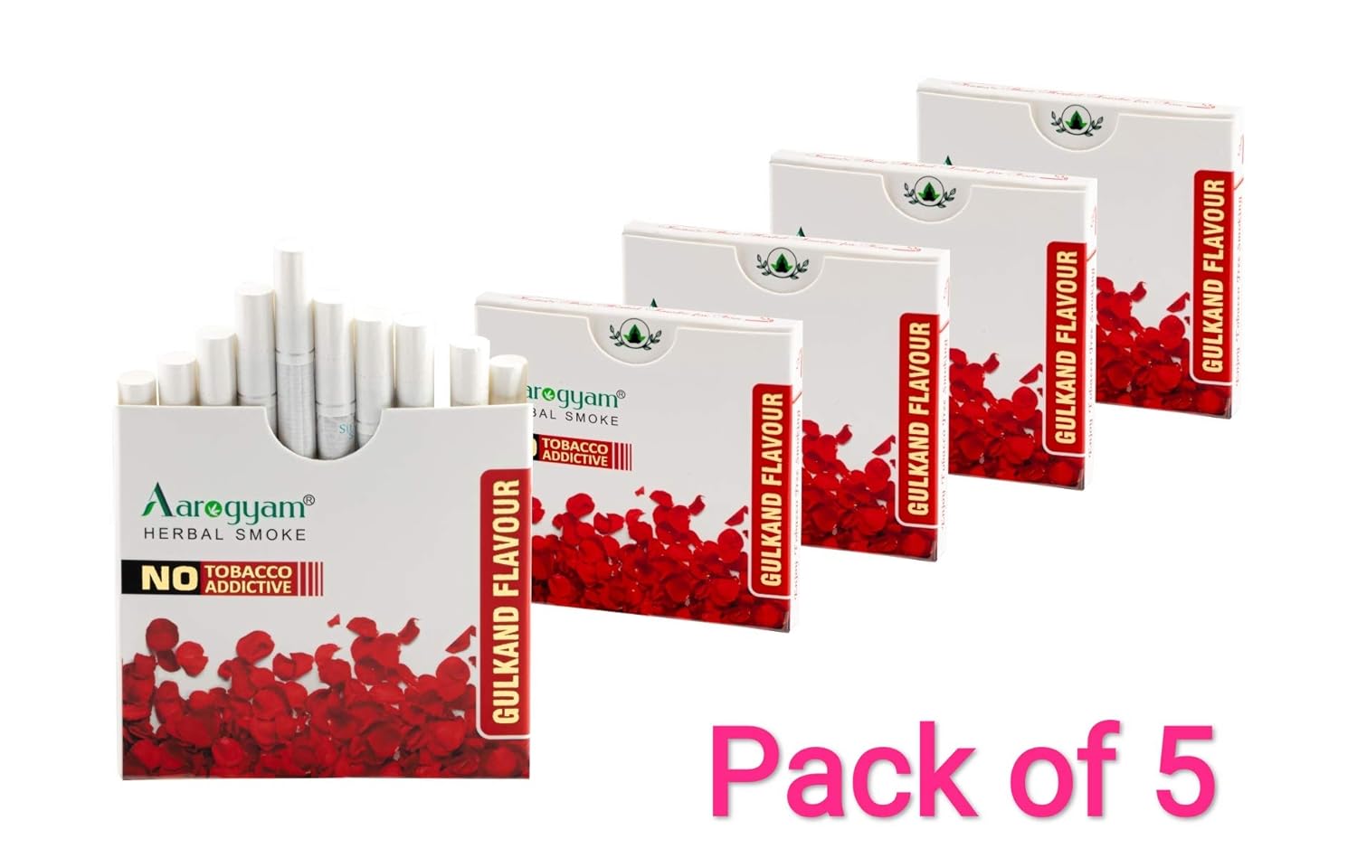 Aarogyam Herbals 100% Tobacco & Nicotine Free Cigarette For Relieve Stress & Mood Enhance Product For Smokers - 10 Sticks In Each Packet Gulkand Flavour, Pack Of 5 Aarogyam Herbals 100% Tobacco & Nicotine Free Cigarette For Relieve Stress & Mood Enhance Product For Smokers - 10 Sticks In Each Packet Gulkand Flavour, Pack Of 5