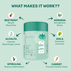 Mypro Sport Nutrition Plant Based Vitamin B12 Gummies , With Moringa, Amla Spirulina With 9 Herbals Extract Nervous System Support , Boosts Energy | Strawberry Flavour , 30 Gummies 150gm 0.3lbs