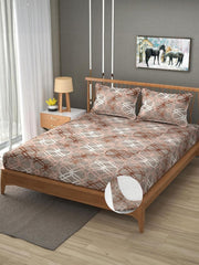 Premium Heavy Cotton Elastic Fitted King Size Bedsheet With 2 Pillow Covers - 72 X 78 X 10 Inches, Brown | All Weather Comfort & Bedroom