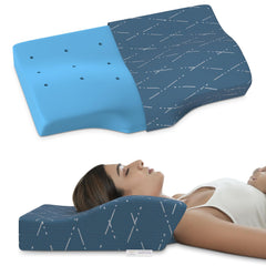 Cool Gel Cervical Pillow For Neck Pain & Shoulder Pain Relief | Orthopedic Memory Foam Contour Pillow, Dual Height Options, With Washable Blue Checks Cover, Breathable - Pack Of 1