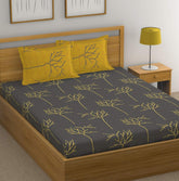 1 King Size Bedsheet With 2 Pillow Covers - 108 X 110 Inches, Grey & Yellow | Skin Friendly Fabric With Vibrant Colors | Beautiful Bedsheets