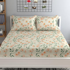 Bedsheet For Queen Size Bed With 2 Pillow Covers - 90 X 100 Inches, Cream & Green | Soft, Breathable, Wrinkle Free & Fade Resistant