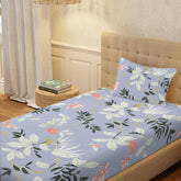 100% Cotton Bedsheet For Single Bed With 1 Pillow Cover, (Size 58 X 90 Inches) Grey & Green | Soft And Comfortable For All Season | 200 Thread Count
