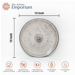 Iris Beige Ceramic Dinner Plates Set Of 6 - 10 Inches, 6 Pieces | Hand Painted Full Ceramic Plates For Dinner - Microwave Safe & Dishwasher Safe