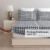 All Around Elastic Bedsheet For King Size Bed With 2 Matching Pillow Covers | 78 X 72 Inches, White & Black | Super Soft & Breathable