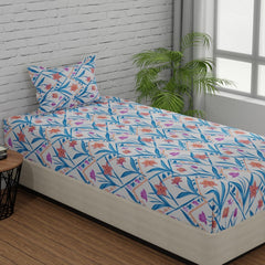100% Pure Cotton Bedsheet 1 Pillow Covers - 55 X 88 Inches, Blue & Yellow | Perfect Fabric For Daily Use Or Gifting Bedsheet