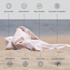 Lane Linen Oversized Beach Turkish Towel 699 Gsm | Lightweight Quick Dry Absorbent & Sand Proof Pool Towels - Beige (2 Pack)