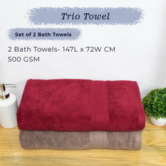 Rangoli 100% Cotton Fibre Bath Towel 1000 Gsm | Highly Durable & Super Absorbent Towel | Skin-Friendly & Quick Drying Luxury Towels (Maroon & Beige) - Pack Of 2