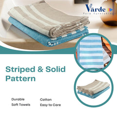 VäRde Premium Handloom Bath Towels 180 Gsm | Towel For Men & Women | Striped & Solid Pattern (Multicolor, Set Of 2)