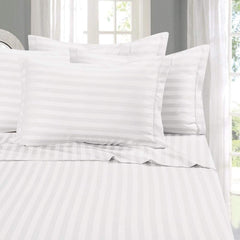 Premium 100% Cotton Stripes Single Fitted Bedsheet With 1 Pillow Covers - 36 X 78 Inches, White | Comfort & Luxury With Bedsheet