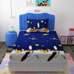 Cartoon Printed Single Bedsheet For Kids With One Pillow Cover - 60 X 90 Inches, Blue & White | 300 Thread Count - Wrinkle Free Soft Perfect For Everyday Use