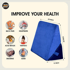 Wedge Pillow, Adjustable Memory Foam Bed Wedge Pillow For Sleeping, Blue - 22 X 22 X 12 Inch | For Acid Reflux, Snoring, Gerd, Pregnancy, Post-Surgical Recovery | Washable Velvet Cover
