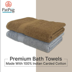 Patpug 100% Indian Ultra Soft Cotton 500 Gsm Highly Absorbent, Fade Resistant, Quick Drying Large Bath Towel (Silver Grey & Sepia Brown)