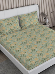 100% Cotton King Size Double Bedsheet Set With 2 Pillow Covers - 108 X 108 Inches, Green | Good For Villas, Resorts, Guest Houses, & Daily Home Use