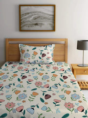 Jaipuri Single Bedsheet With 1 Pillow Cover - 42 X 75 X 8 Inches, Multicolor | Super Soft Premium Brushed Glace Cotton | Breathable & Wrinkle-Free | Elastic Fitted Bedsheet